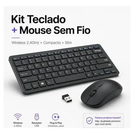 Imagem do Kit Teclado Mouse Sem Fio Bluetooth Slim Ultra Fino Usb Silencioso Rgb Compacto Notebook Pc Tablet Celular Android Ios Windows Preto Portatil Conexao Dupla Pilha Aaa Aa Sem Cabo Midiafone