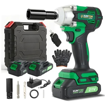 Imagem do Chave De Impacto Xumtom 21v Sem Fio Com 2 Baterias E Motor Sem Escovas Verde 127 220v 50 Hz 60 Hz