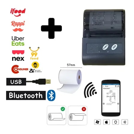 Imagem do Mini Impressora Termica Bluetooth 58mm Android Ios Windows Preto 127 220v