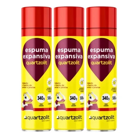 Imagem do Quartzolit Espuma Profissional Selante Portas Janela Kit 3un