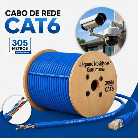 Imagem do Cabo De Rede Cat6 Internet Bobina 305m 305 Metros Utp Giga Lan Ethernet 6cr100m Roteador Switch Patch Panel Cftv Cameras Ip Dvr Internet Estruturada Azul Gurumania
