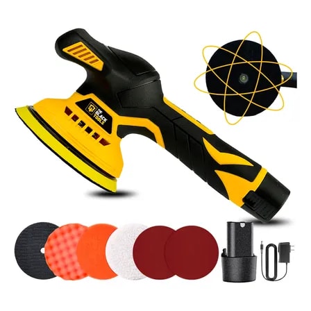 Imagem do Politriz Orbital Eletrica A Bateria 12v Com Kit De Discos Amarelo E Preto 127 220v