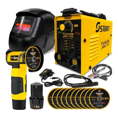 Imagem do Maquina Inversora Solda 170a Mini Rebarbadora E Acessorios Amarelo 127 220v