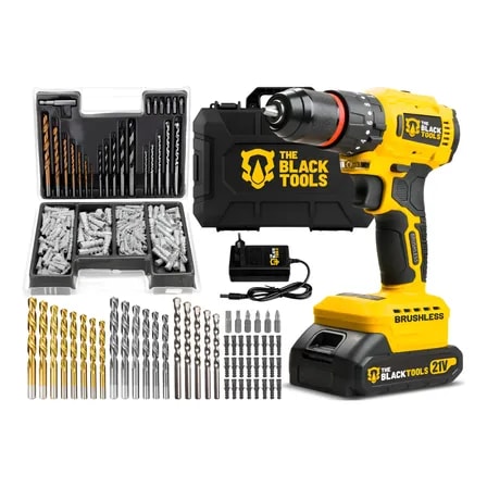 Imagem do Parafusadeira Furadeira A Bateria Profissional Kit 300 Pcs Amarelo Preto 127 220v 60hz