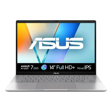 Imagem do Notebook Asus Vivobook S14 M3407ha Amd Ryzen 7 260 16gb Ram 512gb Ssd Windows 11 Home 14 Lcd Led Nivel Ips Cool Silver Ly177w