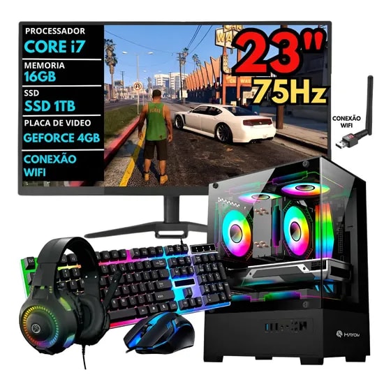 Imagem do Pc Gamer Completo I7 16gb Ssd 1tb Geforce 4gb 23 Wifi