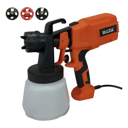 Imagem do Pulverizador Tinta Eletrico Pistola Pintura 3 Bico Metal Laranja Hilda Parede Ar Direto Baixa Pressao Com Fio 220v