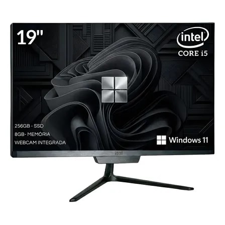 Imagem do All In One Intel I5 8gb Ssd 256gb Win11 Wifi Bluetooth 19pol Preto 127 220v