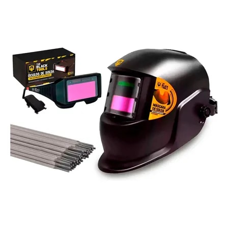 Imagem do Mascara E Oculos De Solda Auto Escurecimento Profissional Com Eletrodo The Black Tools Preto Liso