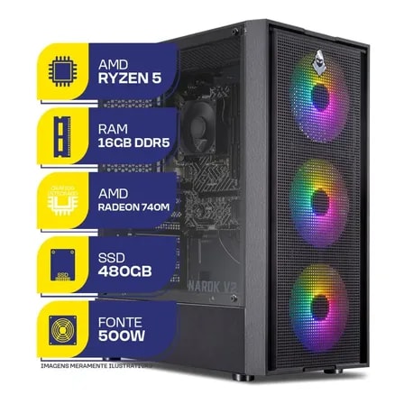 Imagem do Pc Gamer Mcl Amd Ryzen 5 8500g 16gb Ddr5 Ssd 480gb 480 Gb 16 Gb Amd Radeon 740m