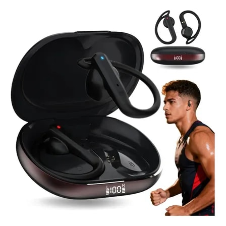 Imagem do Fone De Ouvido Bluetooth Com Gancho Sem Fio Para Motorola Samsung Lenovo Xiaomi Iphonecom Microfone Para Esporte Academia Corrida Gamer Cancelamento Ruido Comcaixinha De Carregar Fone Tipo C Preto