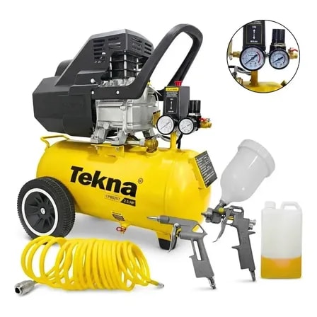 Imagem do Compressor De Ar 2 5hp 8 Pes 22l Lubrificado Com Kit Tekna Amarelo 60 Hz Monofasica