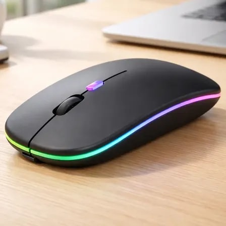 Imagem do Mouse Sem Fio Bluetooth Recarregavel Led Gaming Computador Preto