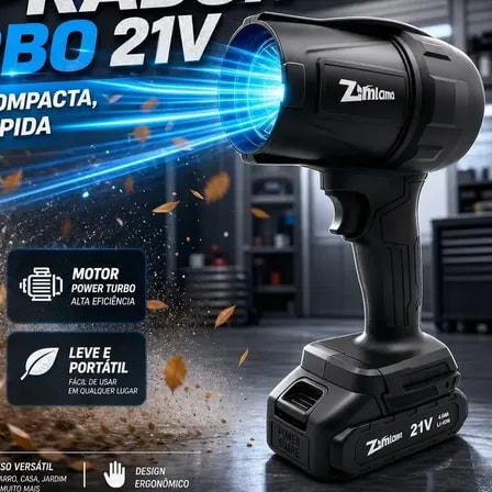 Imagem do Soprador De Ar Turbo Portatil Folhas Sem Fio 21v 2 Baterias Preto 127 220v
