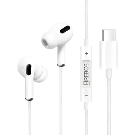Imagem do Fone De Ouvido In Ear Usb C Hrebos Hs 359 Com Microfone Branco