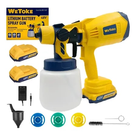 Imagem do Pistola Pintura Pulverizadora Bateria 48v 2 Baterias 1000ml Amarelo 127 220v
