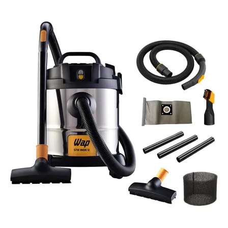 Imagem do Aspirador De Po E Agua Wap Gtw Inox 12 1400w Com Bocal De Sopro Aco Inoxidavel Preto Amarelo 127v