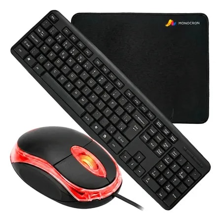 Imagem do Kit Teclado Mouse Optico Mousepad Usb Com Fio Escritorio Abnt2 Portugues Preto