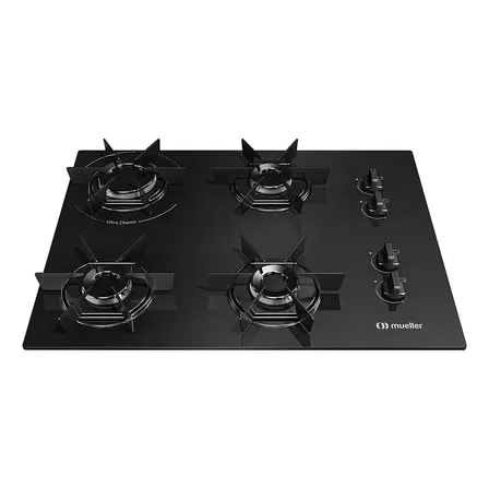 Imagem do Cooktop 4 Bocas Mueller Mcg4bb Mesa De Vidro Ultra Chama Super Automatico Preto 127 220v