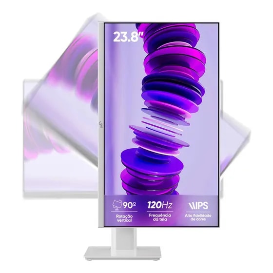 Imagem do Monitor Get Pivot Slim Ips 23 8 Full Hd 120hz Para Programacao E Escritorio Branco