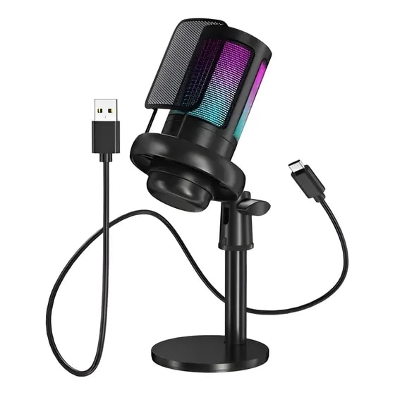 Imagem do Microfone Gamer Condensador Tomate Mt 1060r Me6s Profissional Rgb Usb Para Pc Gaming Mesa E Streaming Compativel Com Windows Mac Ps4 Ps5 Alta Sensibilidade E Qualidade De Som Preto