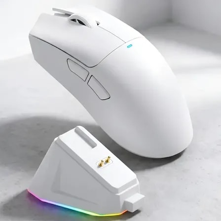 Imagem do Mouse Gamer Sem Fio Optico Duplo Modo 4800dpi Rgb Com Dock Branco