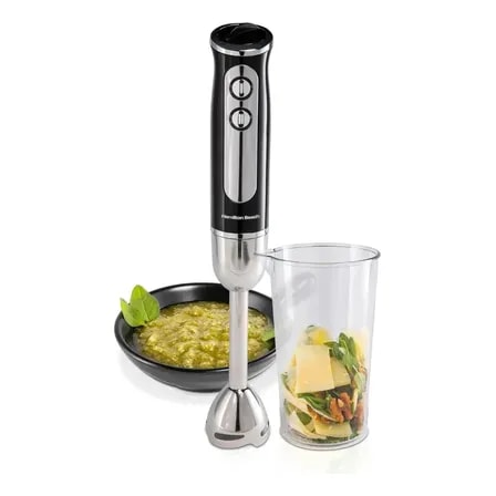 Imagem do Processador De Mao Mixer Hamilton Beach Portatil Black Inox 800w Ergonomico Para Cozinhar Shakes Multiuso 8 Velocidades Turbo Com Copo Misturador 600ml Laminas Aprimoradas Black And Inox 127v