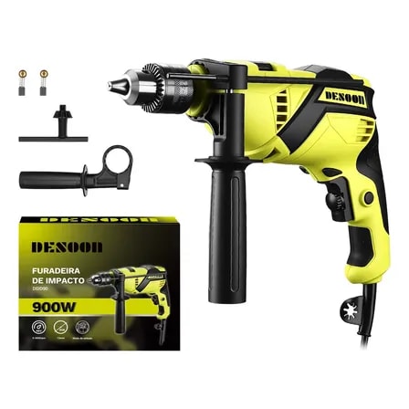Imagem do Furadeira De Impacto 900w Real 13mm 45000bpm Profissional Velocidade Variavel Com Guia De Profundidade Para Madeira Aco Concreto Desoon Verde Claro 127v