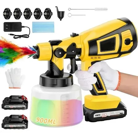 Imagem do Pistola Eletrica Para Pintura Portatil Hvlp 900mlalto Voltaje Pistola De Gran Capacidad Con 3 Boquillas Pistola De Amarelo 127 220v