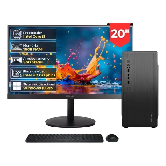 Imagem do Computador Completo Top Intel Core I5 4570 16gb Ram Ssd 512gb Bivolt Monitor 20 Led 75hz Preto Cd2e 0114to