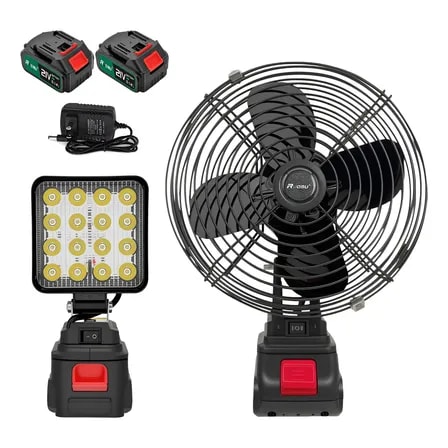 Imagem do Kit 2 Ventilador Portatil Lanterna De Trabalho Luz Led Preto