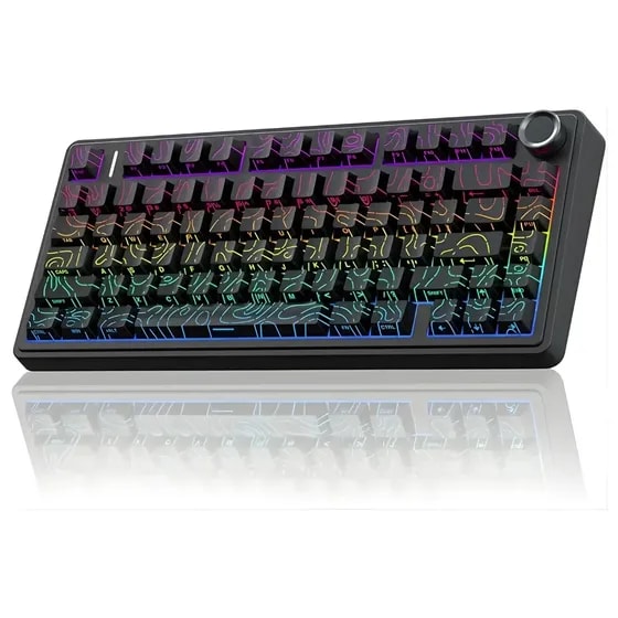 Imagem do Teclado Mecanico Gamer Sem Fio Aula F75 Rgb Hotswappable Usb C Dongle Bluetooth Abnt2 Preto Portugues Brasil Preto Sombra Vision Gaming
