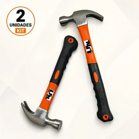Imagem do Kit 2 Martelo De Prego Profissional Tipo Unha Cabeca Aco Cabo Fibra Emborrachado Resistente Ferramenta Portatil Multifuncional Construcao Obra Casa Pedreiro Carpinteiro Serralheiro Reforma Marca Lfal