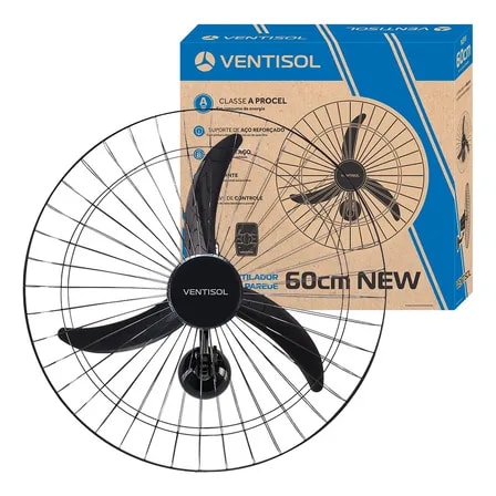 Imagem do Ventilador De Parede Ventisol New 60cm Com 3 Pas De Plastico Preto Estrutura New Cromado 60cm De Diametro 60 Cm 220v