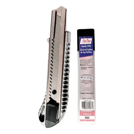 Imagem do Estilete Prata Metal Profissional 18mm 10 Laminas Brinde