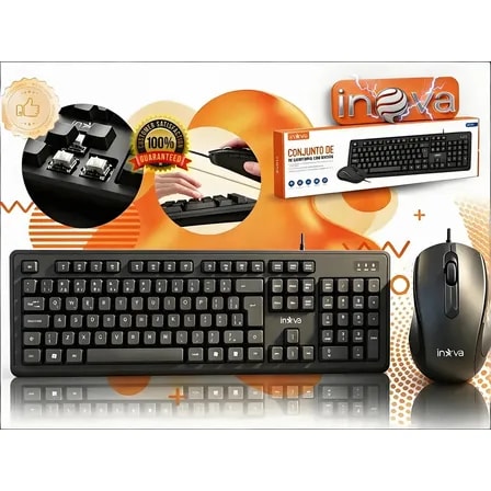 Imagem do Teclado E Mouse 107 Teclas Preto Com Fio Inava Com Numeros Combo Teclado E Mouse Com Fio Usb Layout Abnt2 Para Escritorios Silencioso Resistente E Duravel Windows Mac Linux Computadores Kv 816