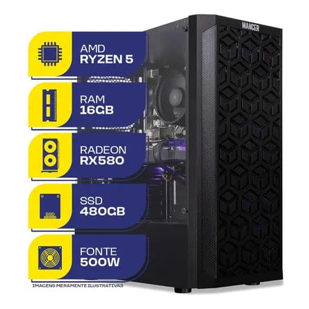 Imagem do Pc Gamer Mcl Amd Ryzen 5 5500 Rx 580 16gb Ddr4 Ssd 480gb 480 Gb 16 Gb Rx 580 8gb