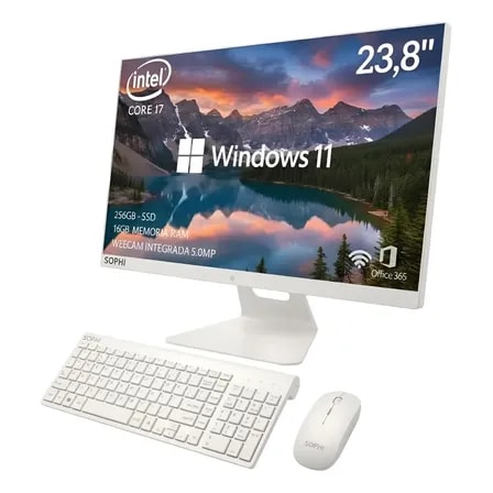 Imagem do All In One Sophi Pc Intel I7 16gb Ram Ssd 256gb 23 8 Full Hd Branco 127 220v