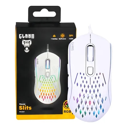 Imagem do Mouse Gamer Branco 7 Botoes 7 000 Dpi Slits Clanm Led Rgb Cabo Usb 1 5m