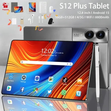 Imagem do Tablet Android 16gb Ram 512gb Memoria Tela Grande 12 8 Bateria 8800mah Wi Fi 5g Jogos Pesados Completo Com Teclado Mouse Cinza Cinza Escuro