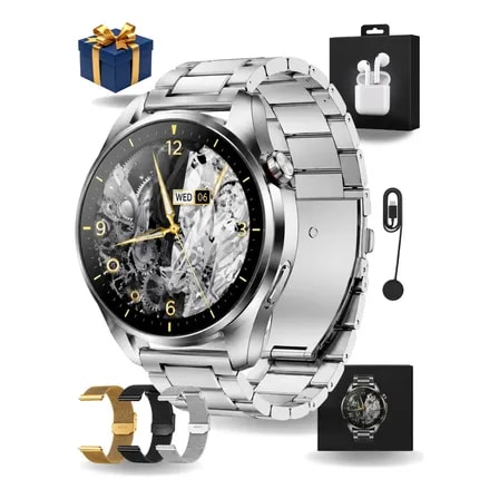 Imagem do Smartwatch Masculino Digital 3 Pulseiras Fone Compativel Preto Lisa