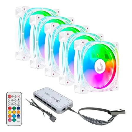 Imagem do Kit 5 Fans Pc Gamer Rise Mode Aura Frost Pro Branca Argb Branco