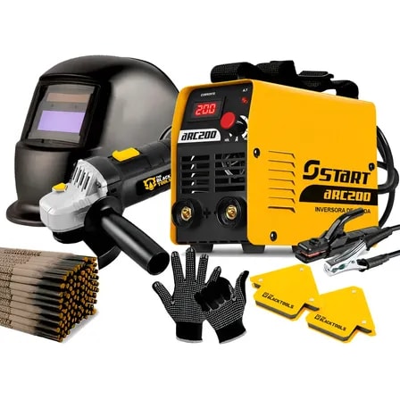 Imagem do Maquina Inversora De Solda 200a Profissional Com Acessorios Amarelo 220v