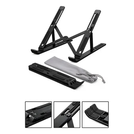 Imagem do Base Suporte Para Notebook Aluminio Portatil Articulado Dobravel Tablet Laptop Mesa Davely Preto