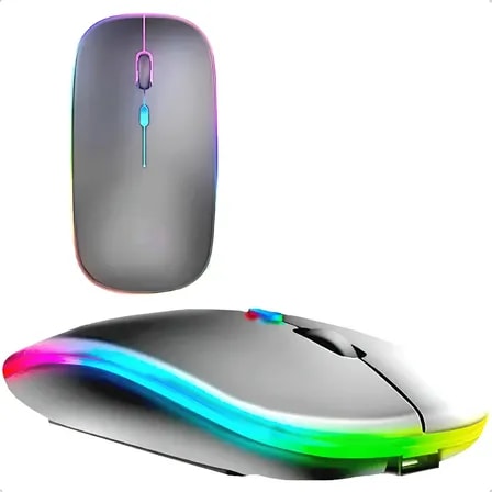 Imagem do Mouse Sem Fio Recarregavel Altomex Led Rgb 1600 Dpi Cinza 2 4ghz