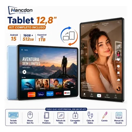 Imagem do Tablet Android 15 Tab Kit Completo Ram 16gb 512gb 12 8 Hd Tela Apoia Wifi 2 4 4 5g Bateria 8800mah Com Caneta Teclado Verde Limao