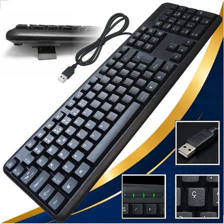 Imagem do Teclado Usb Com Fio Abnt2 Silencioso Para Computador Noteboo Preto Ergonomico Teclas Suaves E Confortavel Para Uso Diario Portugues Brasil