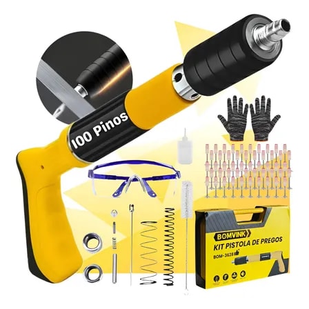 Imagem do Pistola Fixacao De Pregos Grampeador Finca Com Kit 100 Pinos