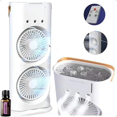 Imagem do Ventilador Climatizador Portatil Umidificador Duplo De Mesa Branco
