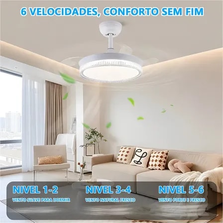 Imagem do Ventilador De Teto Led 107cm Silencioso Bivolt Retratil 49 Cm 60 Hz Branco 127 220v Transparente Policarbonato 3